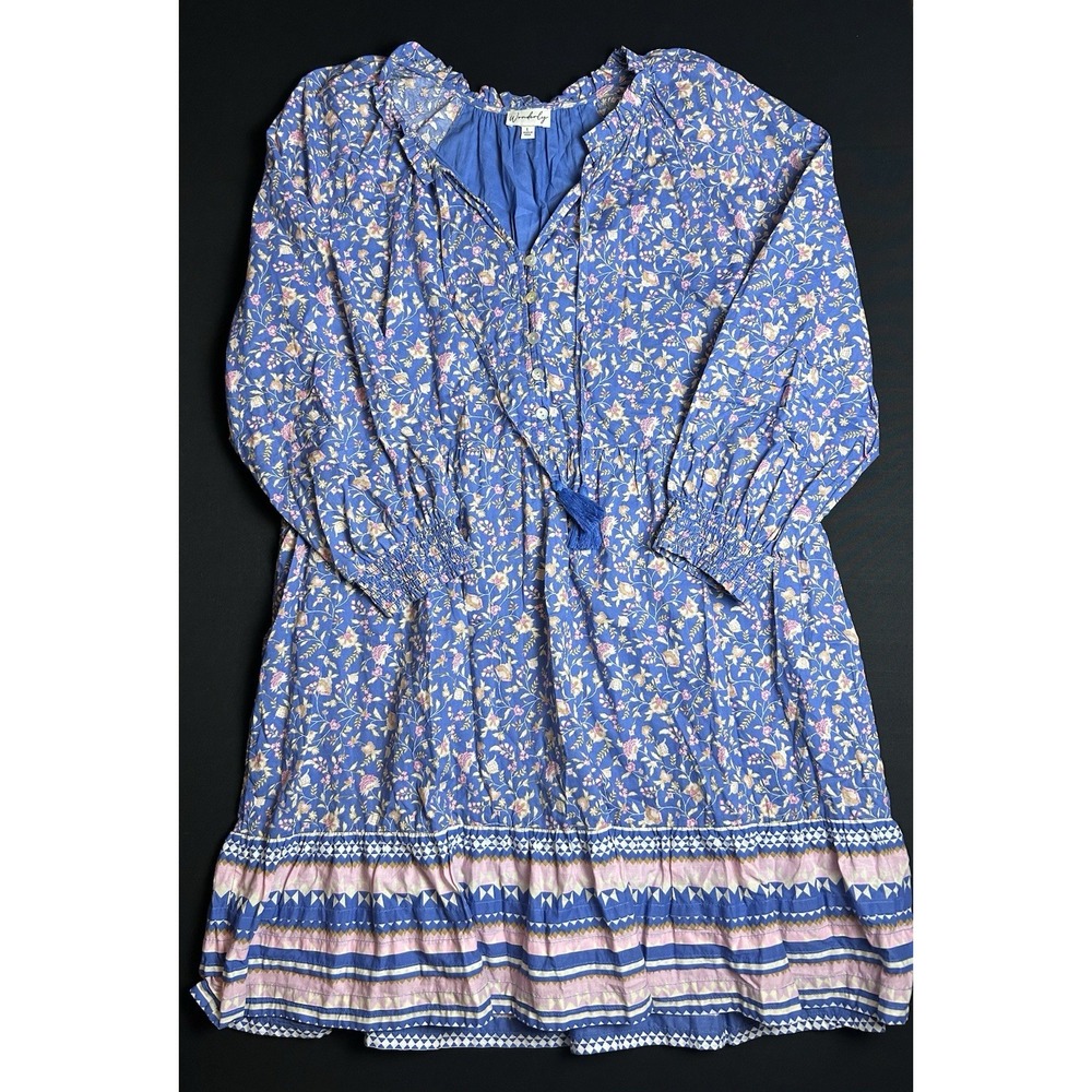 Boho Floral Grandma Cottagecore 100% Cotton Tiered Midi Dress Size Large